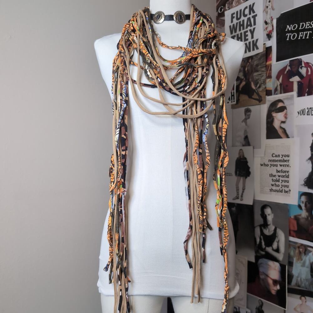 Abstract Print Fringe Scarf Handmade Boho